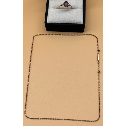 29 - 9ct gold and purple stone ring, together with antique 9ct gold necklace. [3.87grams] [Ring size Q]