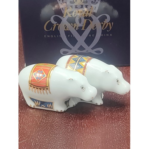 124 - Royal crown Derby mini pair of hippos figure with box .