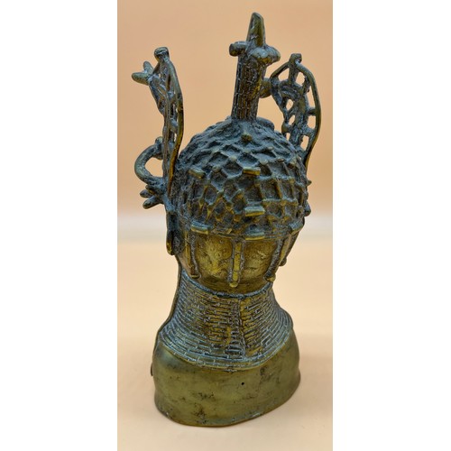 72 - African Benin Bronze Oba King Bust. [27cm high]