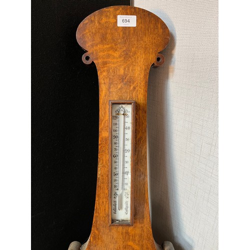 83 - Large Antique Camberlain & Son London oak cased barometer and thermometer [Mercury] [121cm in length... 