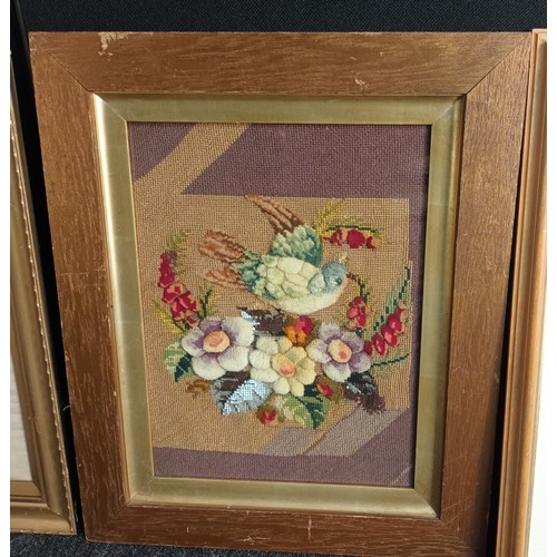 87 - 3 Framed needle works depicting flowers [66x43cm]