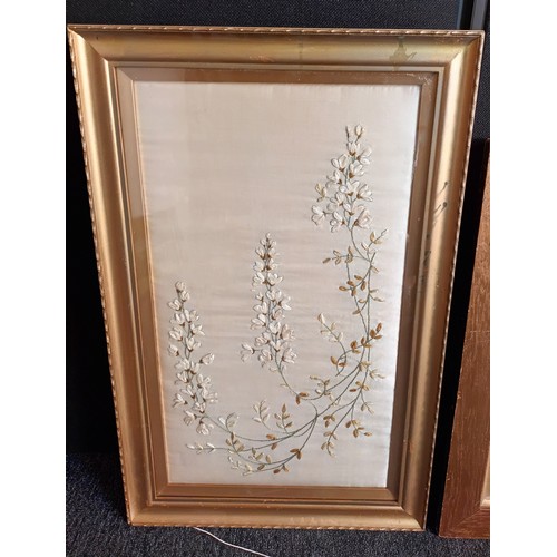 87 - 3 Framed needle works depicting flowers [66x43cm]