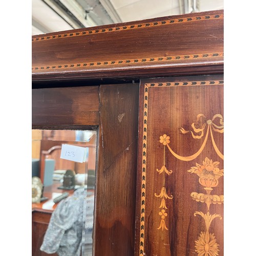 93 - Late 19th century wardrobe, [John Taylor & Son, Edinburgh] the top with inlaid frieze above a single... 