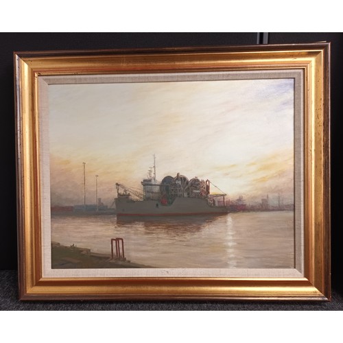 172 - Oil on canvas , Signed Watson 1989 depicting boat within dock [64x79cm]