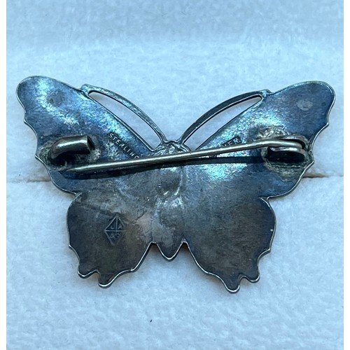 30 - Sterling silver and enamel butterfly brooch. Maker J.A.&.S.