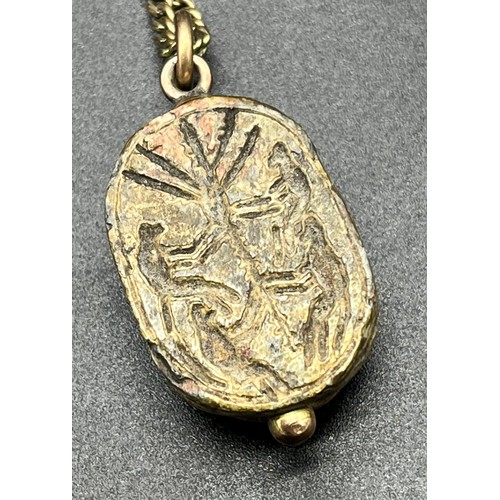 21 - Antique Egyptian revival Carved scarab beetle- has a gold fitting and hoop. Together with a large tu... 