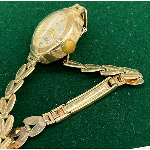 502 - Vintage ladies 9ct yellow gold cocktail watch, 9ct gold cased and strap. Bernex- 15 Jewels- Non Magn... 