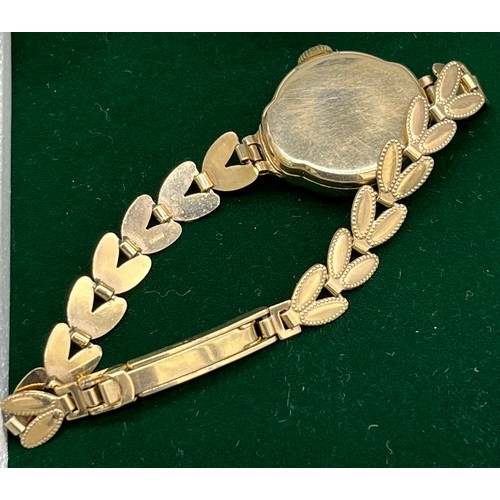 502 - Vintage ladies 9ct yellow gold cocktail watch, 9ct gold cased and strap. Bernex- 15 Jewels- Non Magn... 