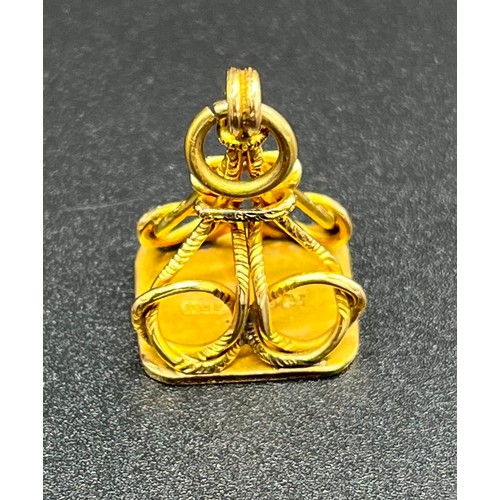 501 - Antique 9ct yellow gold fob seal, Engraved Monogram. [5.39grams]