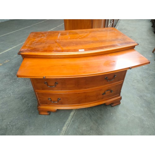 298 - Yew wood bow fronted chest with writing slope