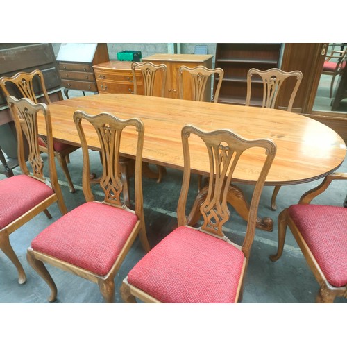 295 - 20th century Pitch Pine dinning room Table together with 8 chairs includes 2 carvers