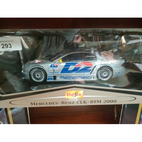 293 - 2 Boxed Burago models together with Maisto Mercedes Benz CLK DTM 2000 model etc