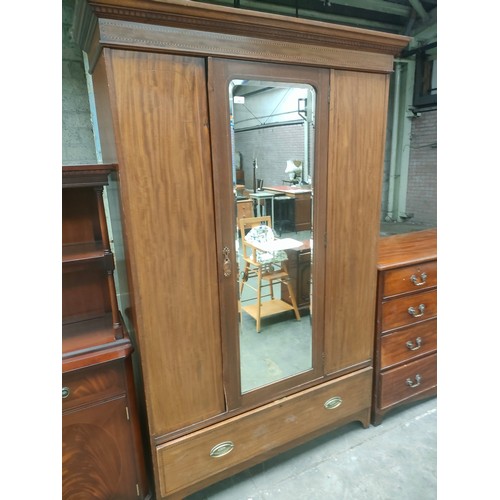 281 - Large Edwardian Robe with centre mirror and under drawer