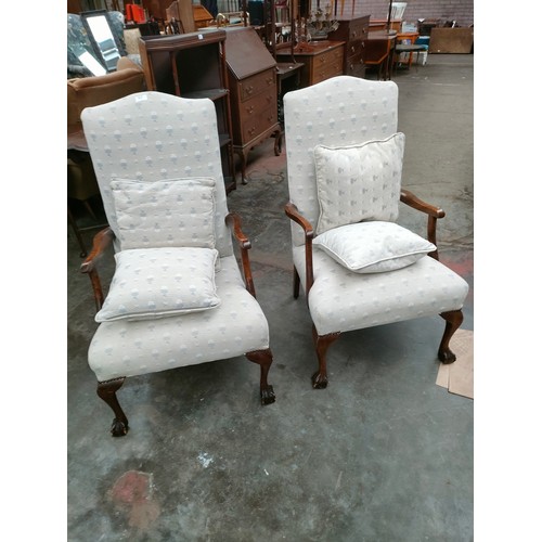 317 - Pair of 19th century Ornate bedroom arm chairs been reupholstered