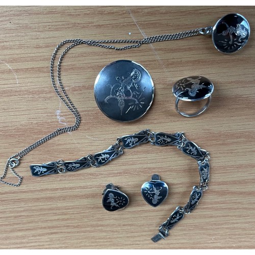 75 - Siam Sterling silver matching jewellery set, includes earrings, bracelet, necklace and ring.