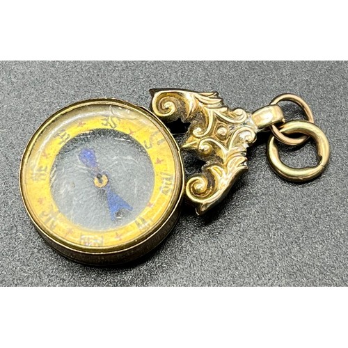 66 - Antique Birmingham 9ct yellow gold fob compass. [5.63grams]