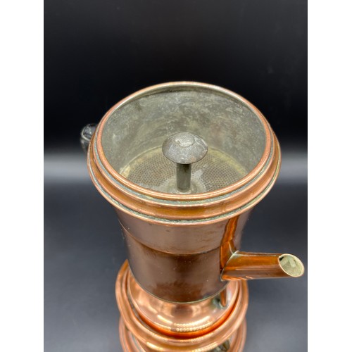 70 - Arts and crafts copper spirit kettle. [37cm high]