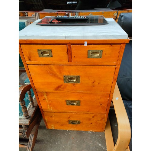 331 - Antique 2 over 3 campaign chest of drawers