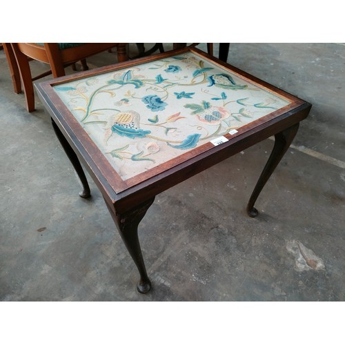 328 - 20th century tapestry topped table with glass preserve