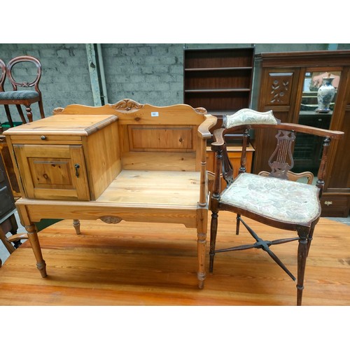 308 - Pine Telephone table together with Victorian corner chair . Both Needs attention .