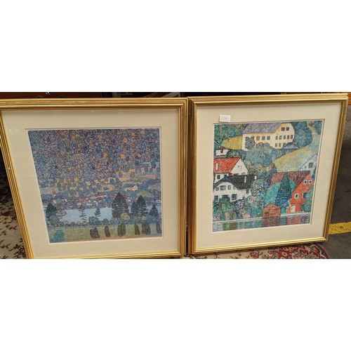 224 - Lot of two framed prints depicting sea village scenes