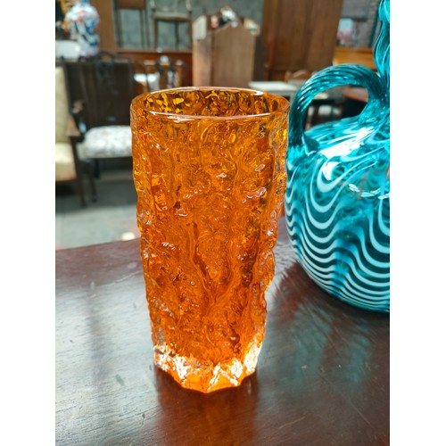 230 - White Friars Orange vase , Large Fenton double handled glass vase together with Murano glass vase