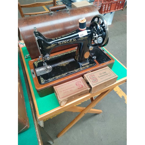 225 - Antique singer sewing machine with accessories together with card table .