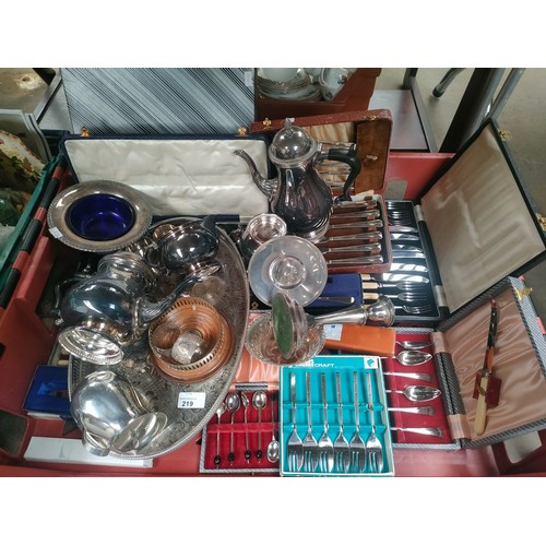 219 - Lot of silver plated ware includes cutlery sets etc .