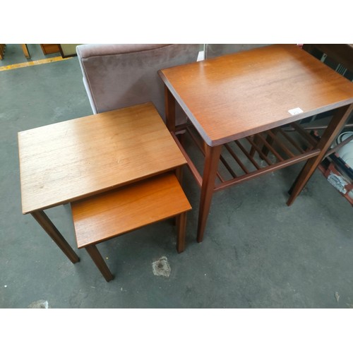 213 - Mid century side table with letter rack together with teak nest of 2 tables