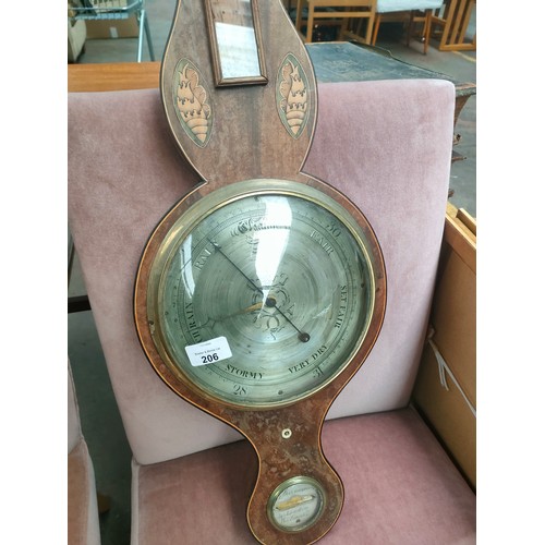 206 - Edwardian inlaid barometer as seen