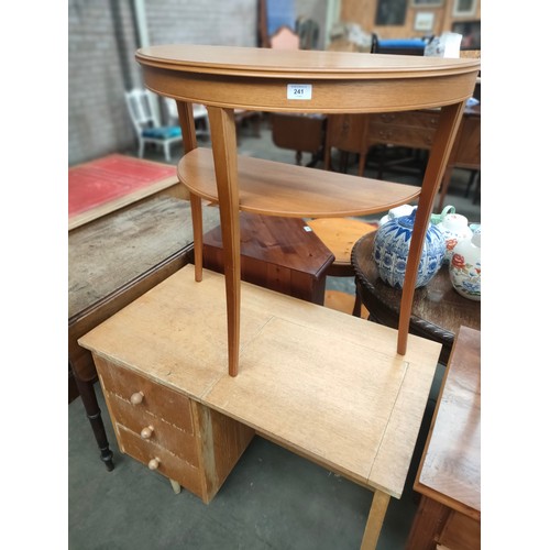 241 - Legate Mid century teak hall moon table together with matching mahogany hall moon table .