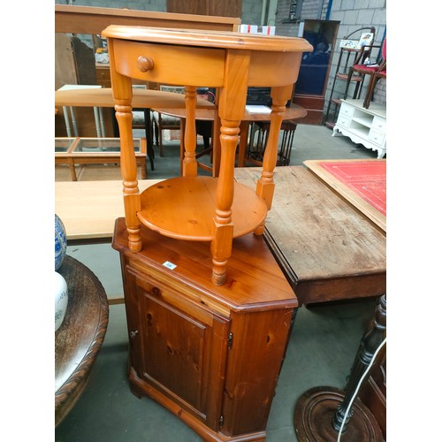 236 - Pine corner cabinet together with pin table .