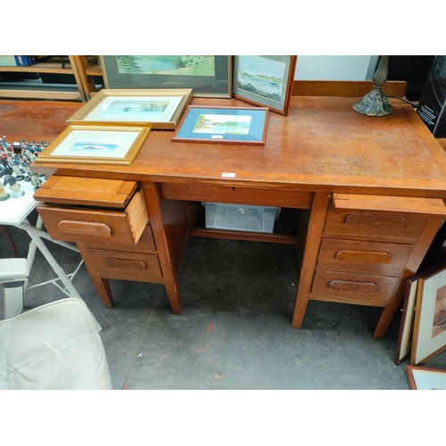 195 - Antique school teachers desk together with computer chair