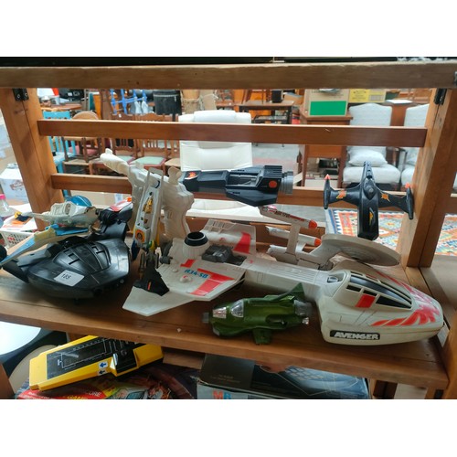 185 - Shelf of vintage toys includes avengers ship etc