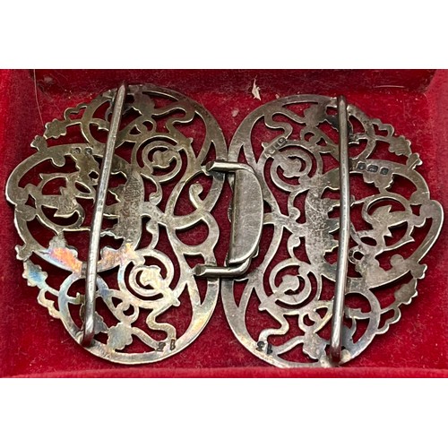 98 - Vintage Birmingham silver ornate two section belt buckle. [8x5.5cm]