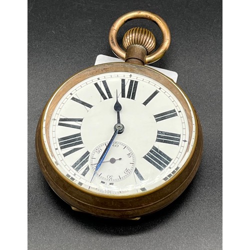 130 - Antique large travel pocket watch, Swiss made, Enamel face with roman numerals. [In a working condit... 