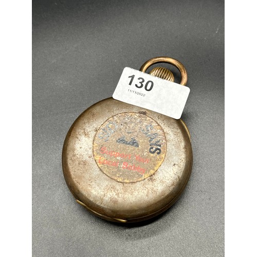 130 - Antique large travel pocket watch, Swiss made, Enamel face with roman numerals. [In a working condit... 