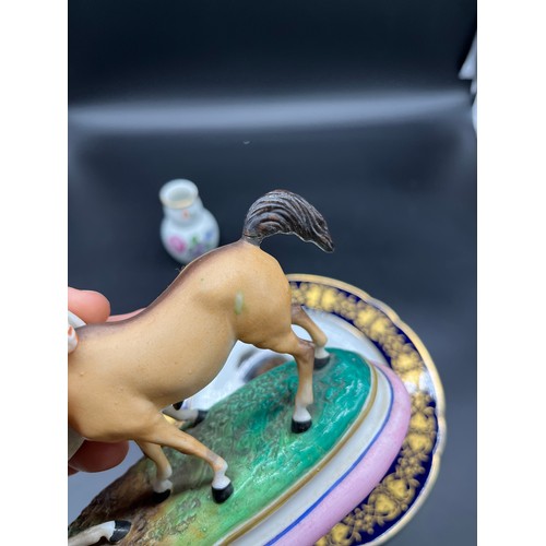 125 - Antique porcelain figure of two horses grooming each other [Repair to tail], Vienna style porcelain ... 