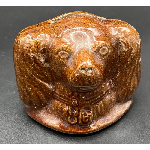 121 - 19th century Scottish treacle glaze wally dog bank. [8.5cm high]