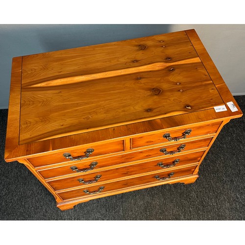 157 - Yew wood chest of drawers, the rectangular top above two short drawers and three long graduating dra... 