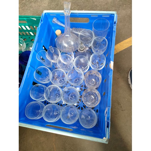 273A - 2 boxes of glass wares to include blue bristol glass goblets etc