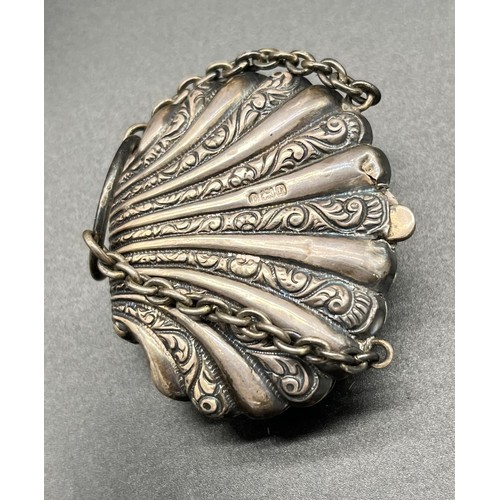 164 - London silver shell design purse [as found] together a 19th century white metal and bevel cut glass ... 