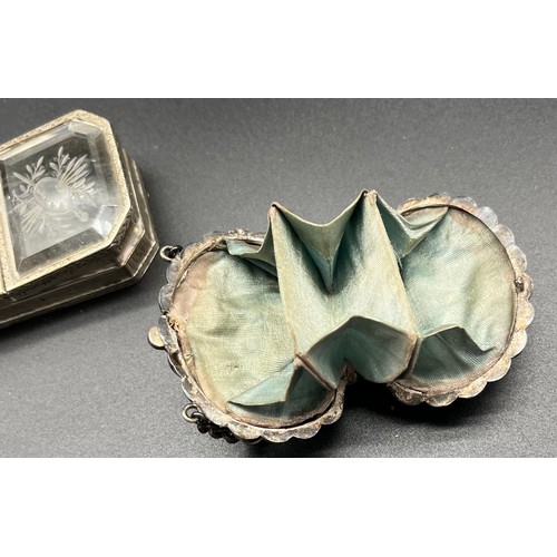 164 - London silver shell design purse [as found] together a 19th century white metal and bevel cut glass ... 