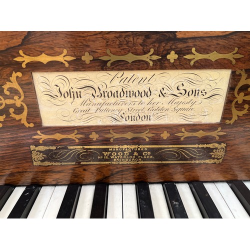 909 - John Broadwood & Sons London rosewood square piano. [87x182x80cm] [Lid needs attention]