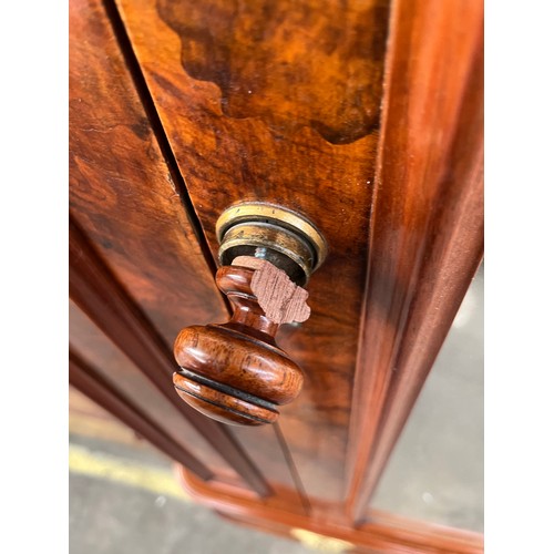 906 - 19th century Burr Walnut wardrobe, the shaped cornice above a single mirrored door with carved mould... 