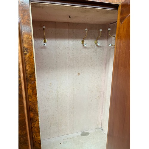 906 - 19th century Burr Walnut wardrobe, the shaped cornice above a single mirrored door with carved mould... 