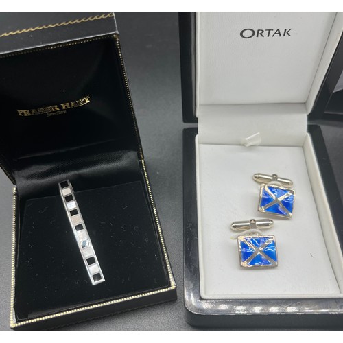 24A - A pair of Ortak silver and enamel Scotland flag cufflinks with box, together with a Fraser Hart Silv... 