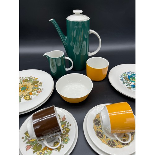 28A - A Collection of Mixed Royal Doulton porcelain saucers, bowls and coffee set. Includes makes Segovia,... 