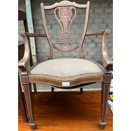 122A - Edwardian inlaid armchair. Sheild back design. Square tapered legs.