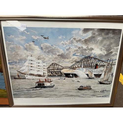 126A - Three various artworks to include limited edition print of the QE2 by Frank Green- signed.